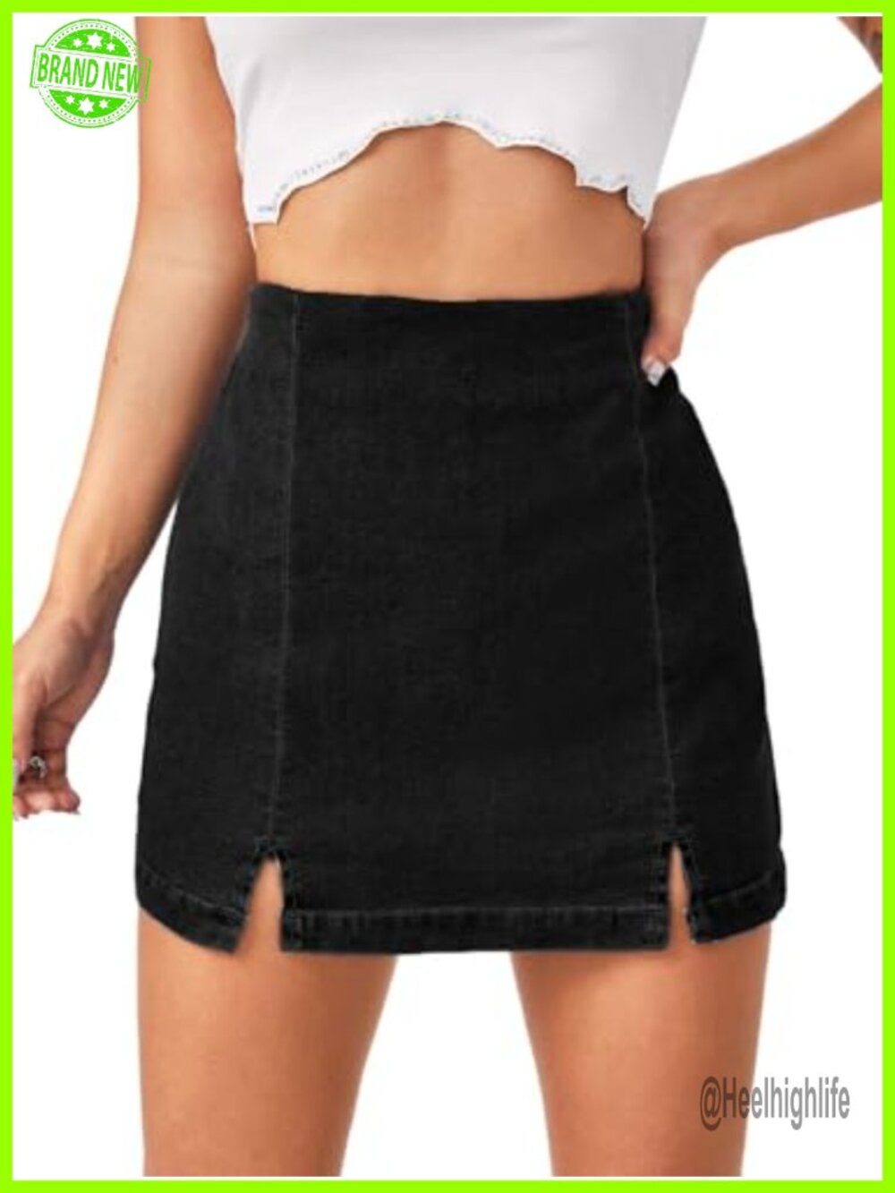 High Stretch Denim Skorts Skirt Shorts High Waist Split Hem Women's Casual